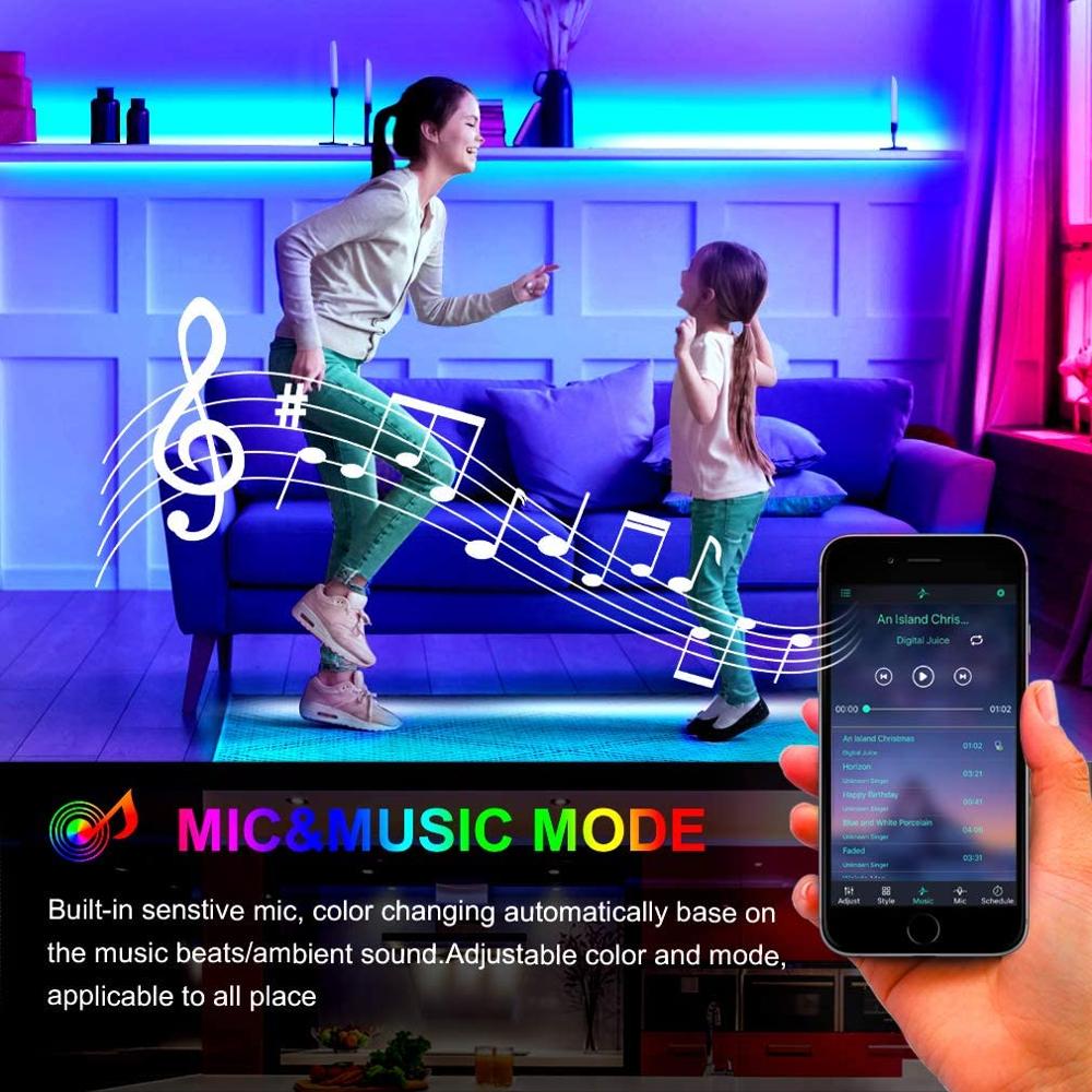 5M 10M 15M LED Strip Lights Sync To Music RGB LED Tape SMD 5050 Color Changing Rope Light Bluetooth Smart Phone Control Lights