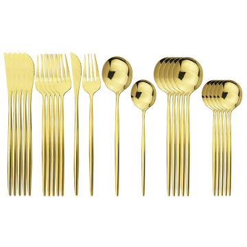 24Pcs/Set Gold Cutlery Set Knives Forks Dessert Spoons Tableware Set Stainless Steel Dinnerware Set Western Kitchen Flatware Set