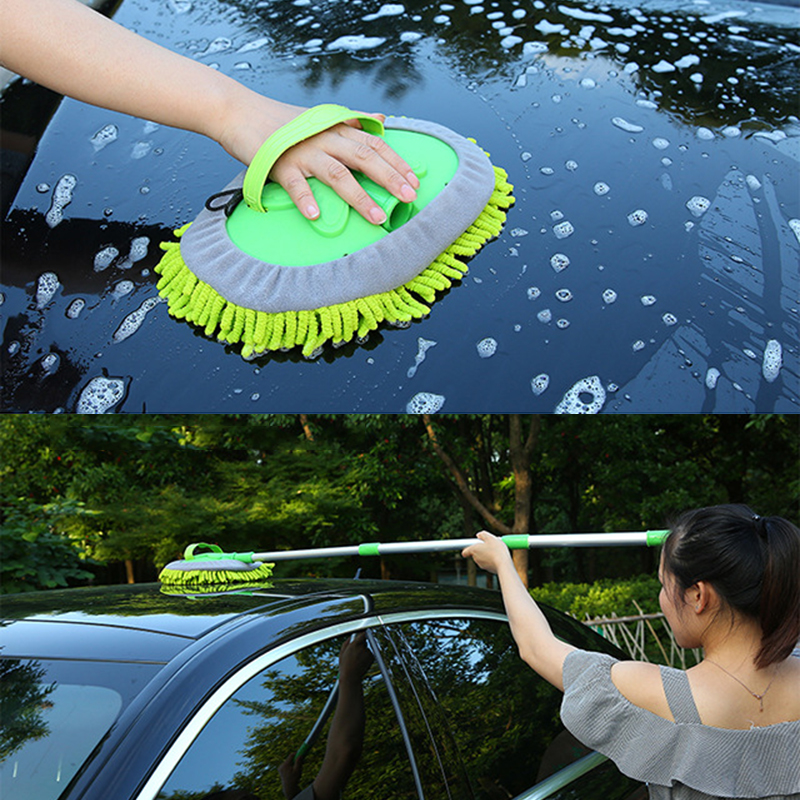2 in 1 Car Cleaning Brush Telescoping Long Handle Auto Accessories Car Wash Brush Cleaning Mop Chenille Broom