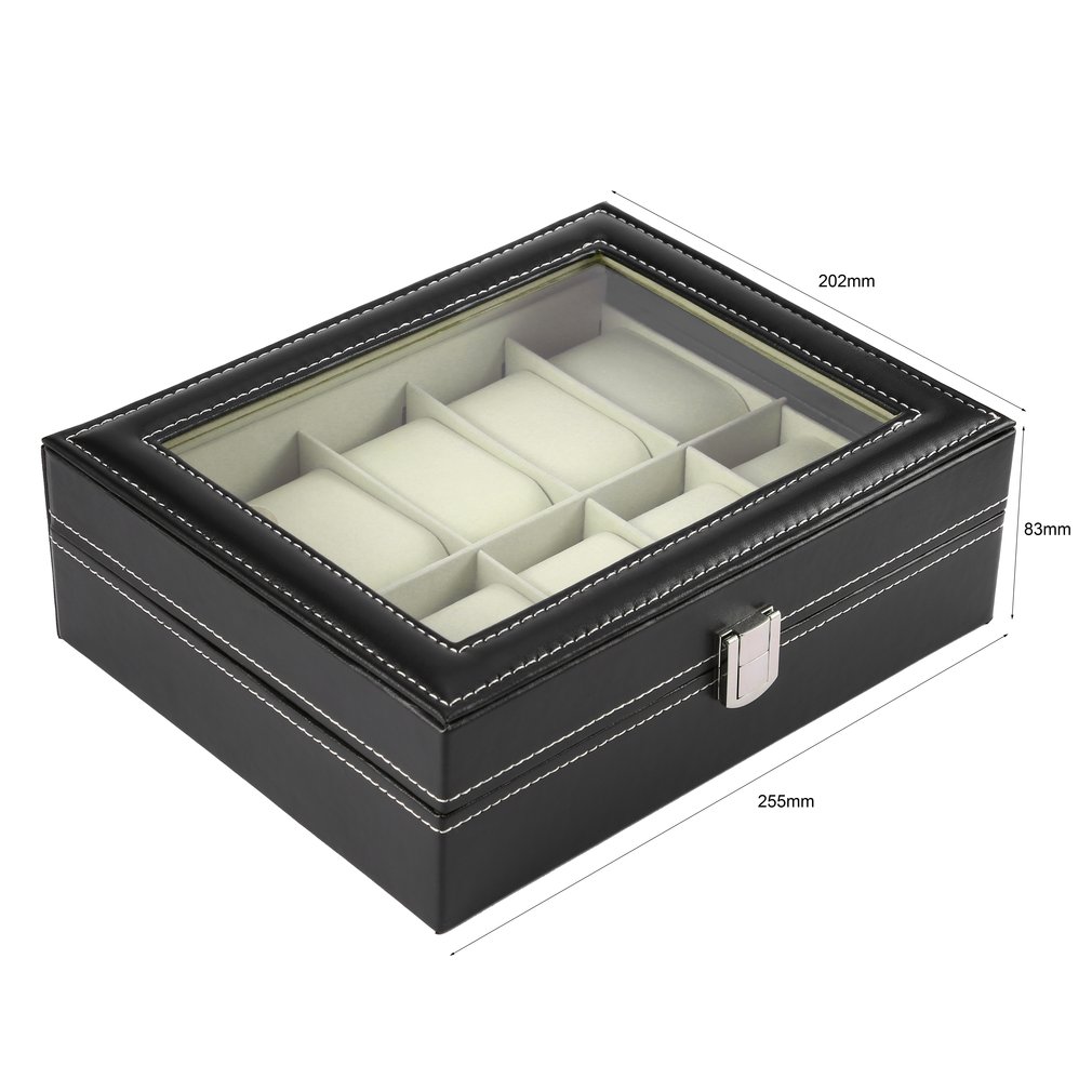 10 Slots PU Leather Black Watch Box Case Jewelry Display Storage Organizer Holder Packaging Collection Casket Caja de For Men