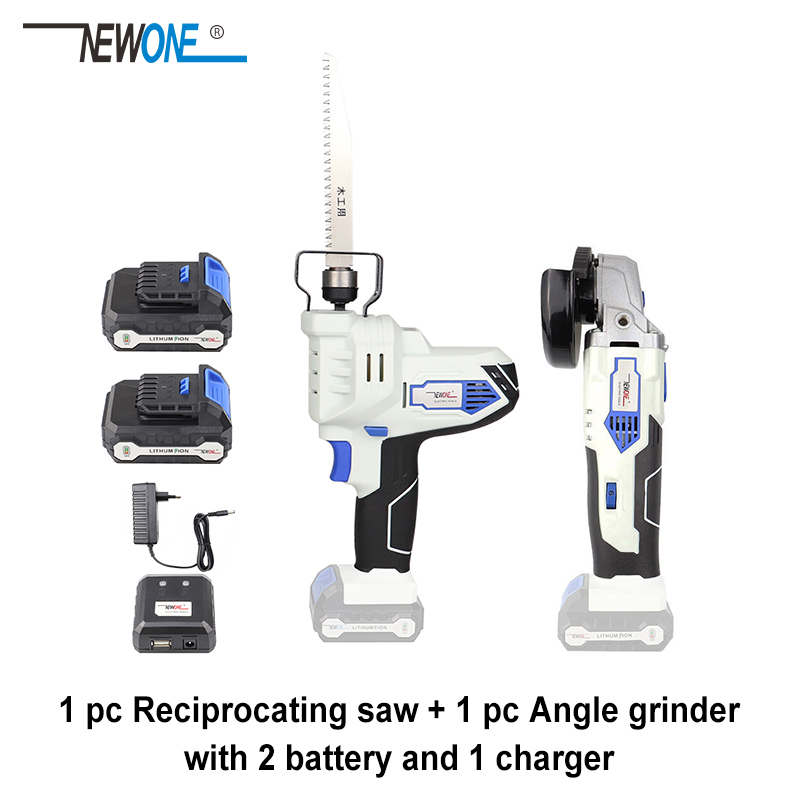 NEWONE 12V Cordless electric lithium Hand Reciprocating Saw and Angle Grinder combo kit Ideal for DIY Cutting Wood with battery