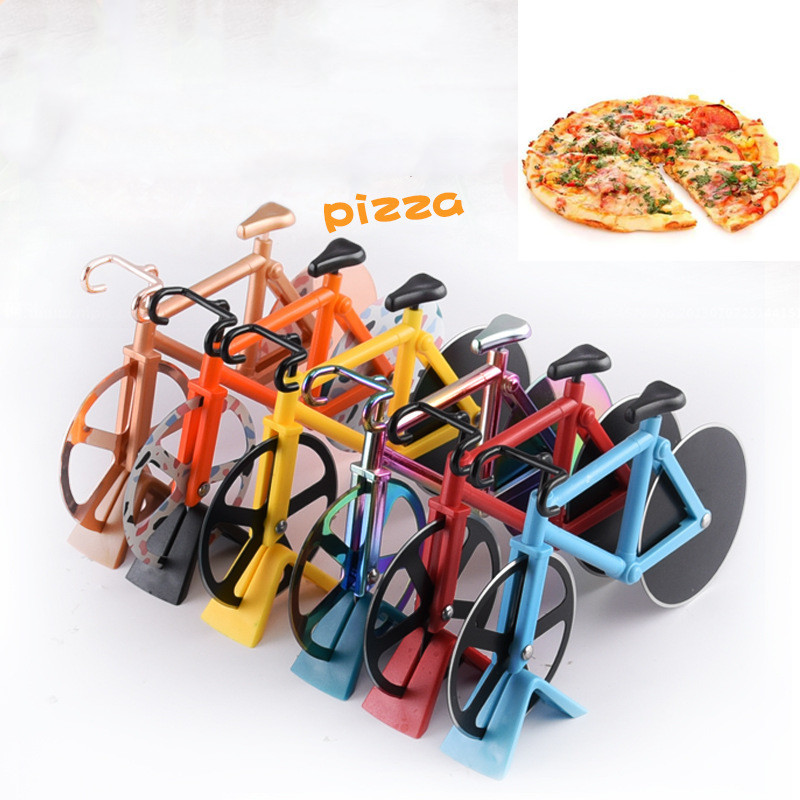 high quality Stainless Steel Pizza Knife Two-wheel Bicycle Shape Pizza Cutting Knife Pizza Tool Bike Round Pizza Cutter Knives