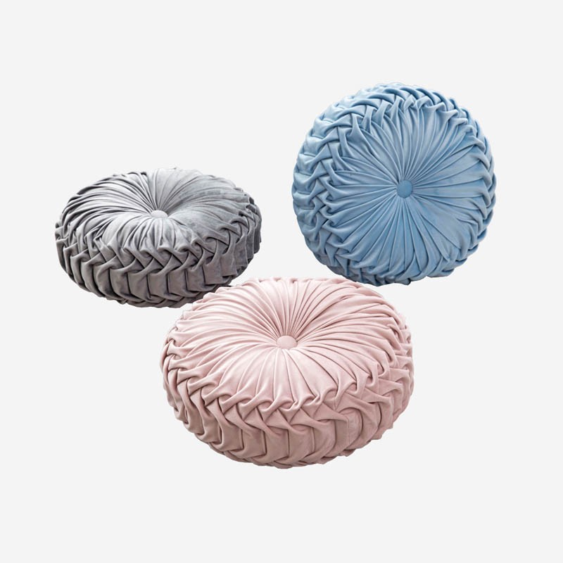 1pc 38x10cm Nordic Soft Round Pillow Seat Cushion Solid Manual Drape Wheel Shape Pillows Decorative Pad Red Blue Gray