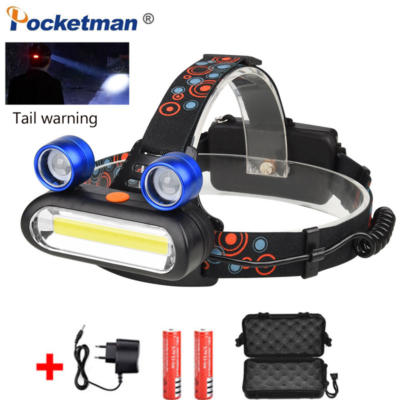 3 LED Frog Eye Headlight COB High Power DC Rechargeable Headlamp With Tail Warning Light Outdoor Camping Light Searchlight