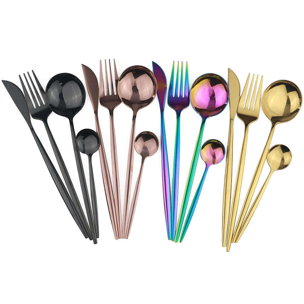 8pc Portable Shiny Black Travel Dinnerware Set Stainless Steel Cutlery Set Knife Fork Spoon With Chopsticks Straws Flatware Set