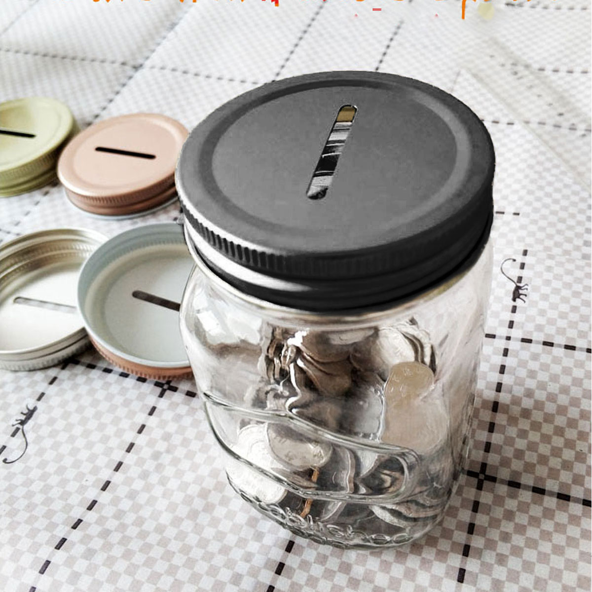8 Pcs 70mm Mason Jar Lids Metal Stainless Steel Glass Jar Lids Piggy Bank Lid With Coin Slot Glass Bottle Cap Canning Jars Lids