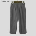 INCERUN Men Casual Pants Plaid Pockets Button Streetwear Leisure Wide Leg Trousers Baggy Joggers Straight Pantalones Hombre 7