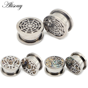 Alisouy 2pcs Flower Net Ear Tunnels Stretching Stainless Steel Earring Gauges Plugs Flared Screw Expander Body Piercing Jewelry