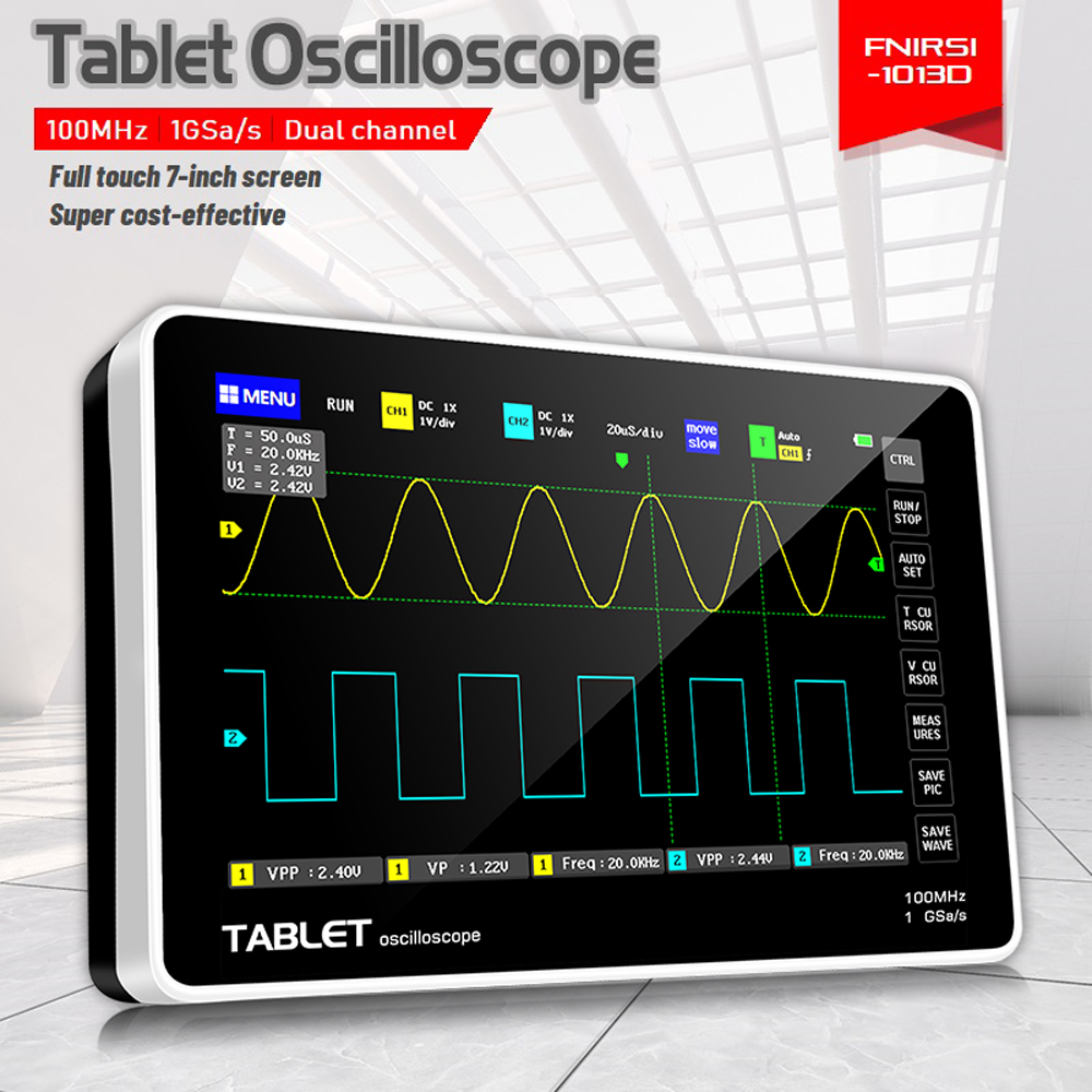 Digital Oscilloscope 1013D 2 Channels 100MHz*2 Band Width 1GSa/s Sampling Rate Oscilloscope with 7 Inch TFT LCD Touching Screen