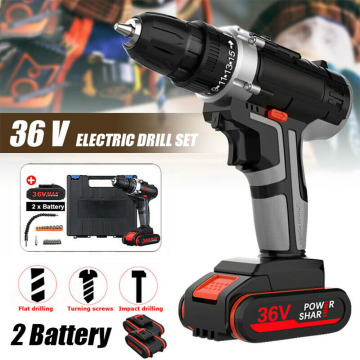UK Plug 36V Cordless Drill Screwdriver Wireless Power Driver 2 Lithium-Ion Battery Multi-function impact electric Tool