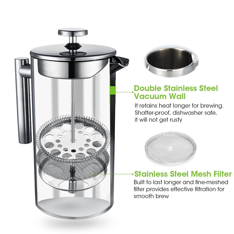 Coffee Press Stainless Steel French Press Cafetiere Coffee Maker Double Walled Construction 3 Pieces Gifts 350 700 1000ML