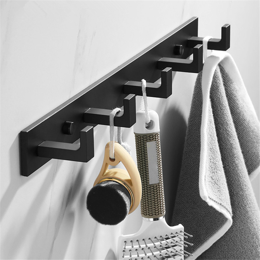 Bathroom Space Aluminum Robe Hook Wall Mounted Clothes Coat Hook Wall Hanger Black Bathroom Accessories