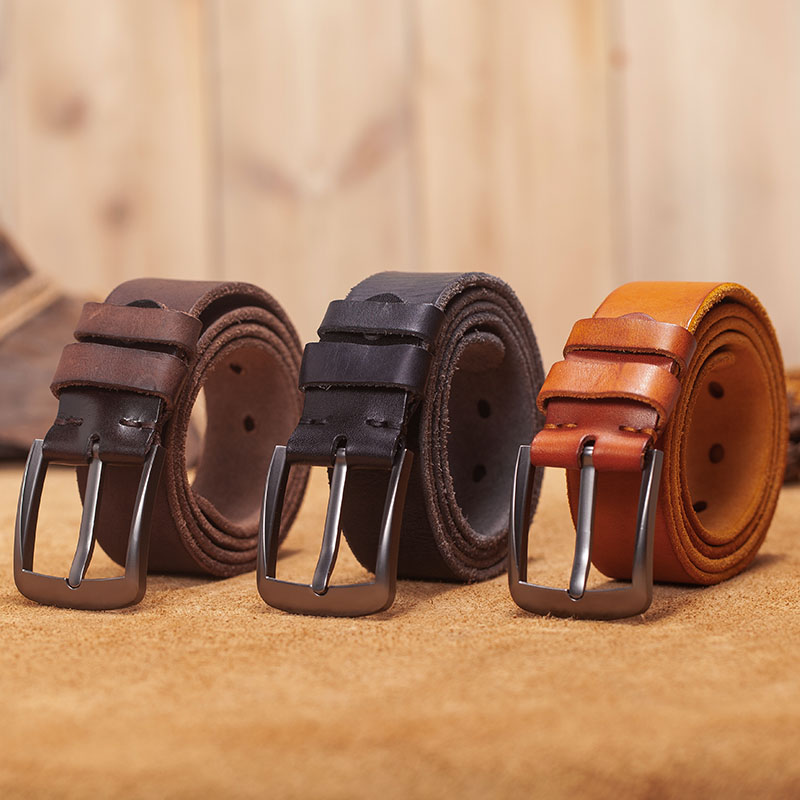 VAMOS KATOAL Men leather belt,Retro top quality Genuine Leather Belts for men, Male metal Pin Buckle belt