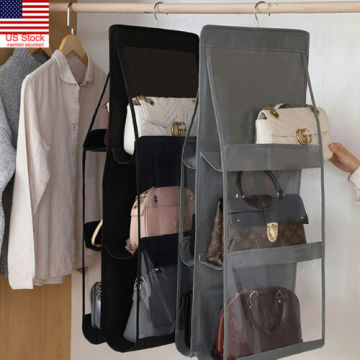 6 Pocket Foldable Hanging Bag 3 Layers Folding Shelf Bag Purse Handbag Organizer Door Sundry Pocket Hanger Storage Closet Hanger