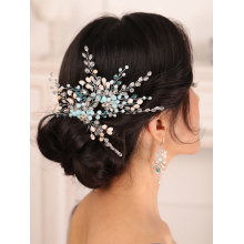 Bohe Wedding Hair Accessories Set Blue Rhinestone Crystal Bride Hair Pin and Earrings Women Hair Ornaments Bridal Headwear