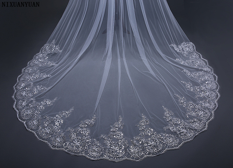 White Ivory Cathedral 3m Long Wedding Veils 2020 Lace Edge Bridal Veil with Comb Wedding Accessories Bride Mantilla Wedding Veil