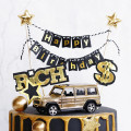 Gold SUV Sports Car Cake Topper for Birthday Party Decor Alloy Locomotive Baby Shower Love Gifts Boy Kid Wedding Baking Supplies