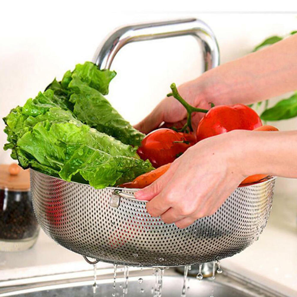 Stainless Steel Strainer Mesh Micro-Perforated Colander for Vegetables Fruits Rice Cleaning Draining Rinsing Washing Ideal