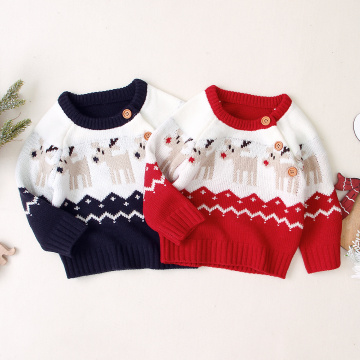 0-18m Christmas Kids Baby Boys Girls Sweaters , Round Neck Long Sleeve Casual Sweaters with Elk Pattern for Autumn and Winter