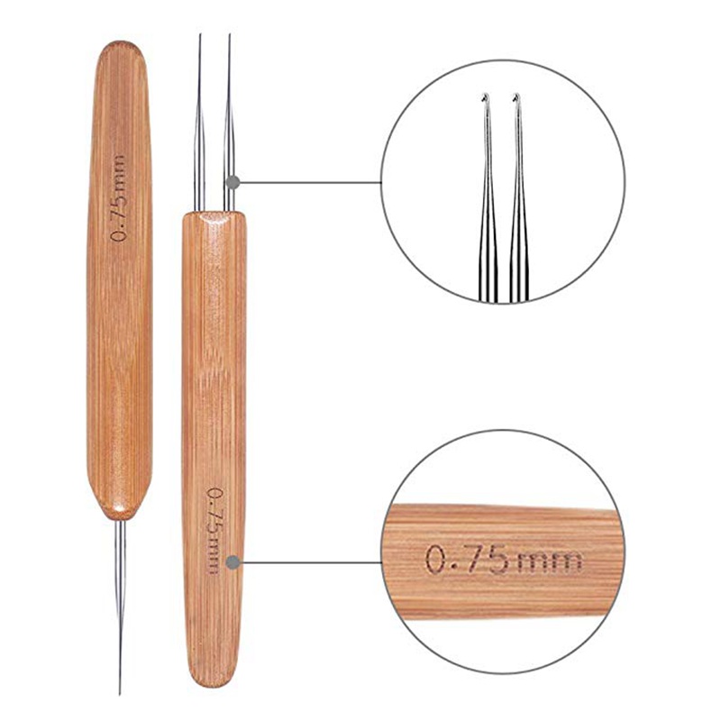 3 Packs Bamboo Dreadlocks Crochet Hooks Locs Hair Weaving Needle 0.75mm Crochet Hook Lock Steel Dreads Tools for Braid Craft