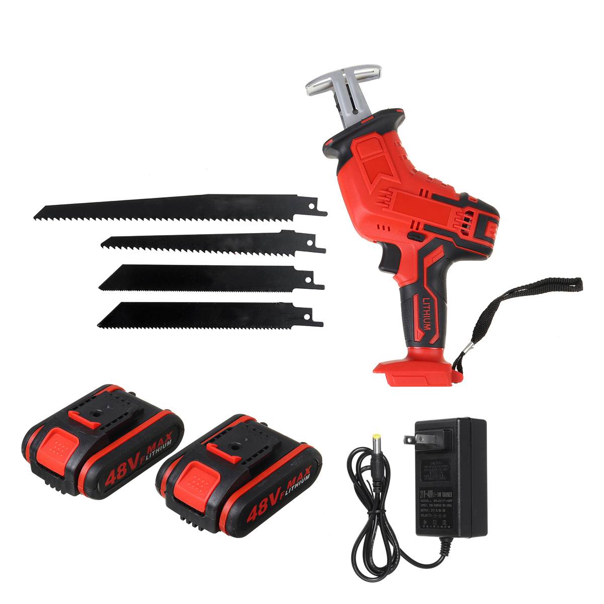 Drillpro 48V Cordless Reciprocating Saw +4 Saw blades Metal Cutting Wood Tool Portable Woodworking Cutters With 1/2 Battery