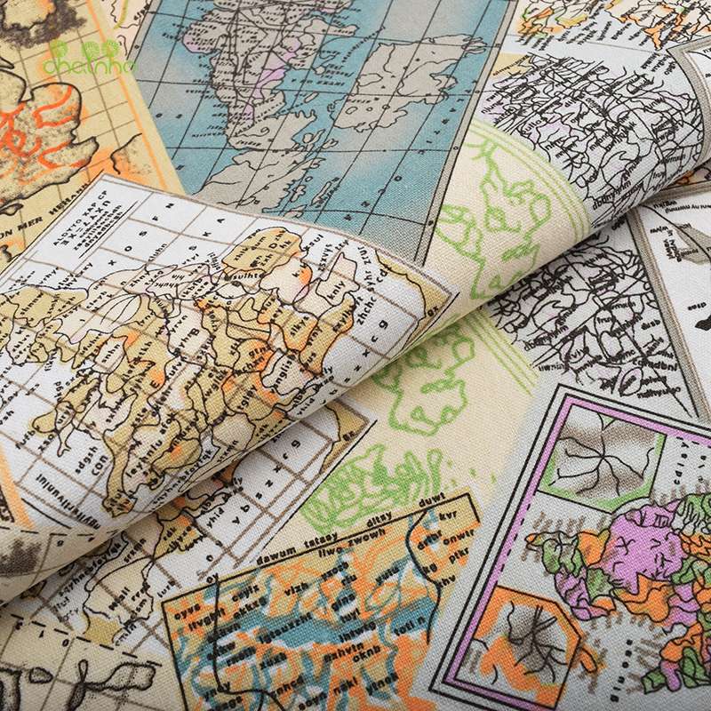 Chainho,Map Series,Printed Cotton Linen Fabric For DIY Quilting & Sewing Sofa/Table Cloth/Furniture Cover/Cushion Material