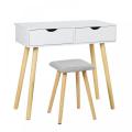 White Wooden Dressing Makeup Table Set with Chair