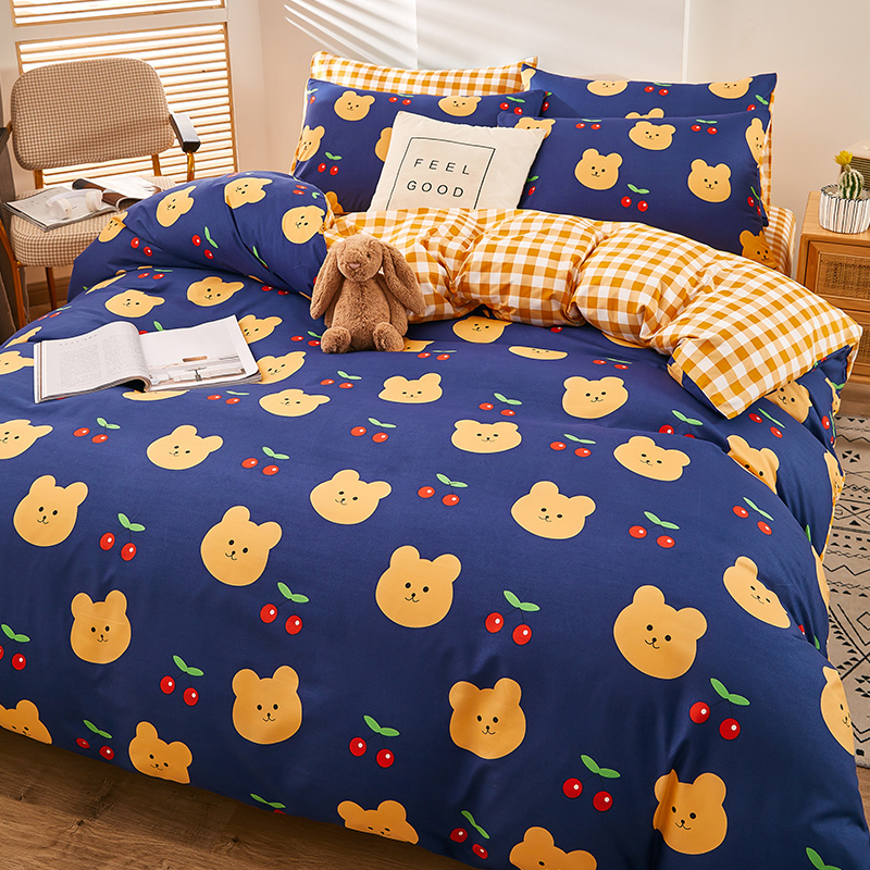 4pcs Nordic Bedding Set , Duvet Cover + Pillow Case + Bed Sheet Home Textiles Bed Sheets Set Washed Cotton A/B side Qulit Sheet
