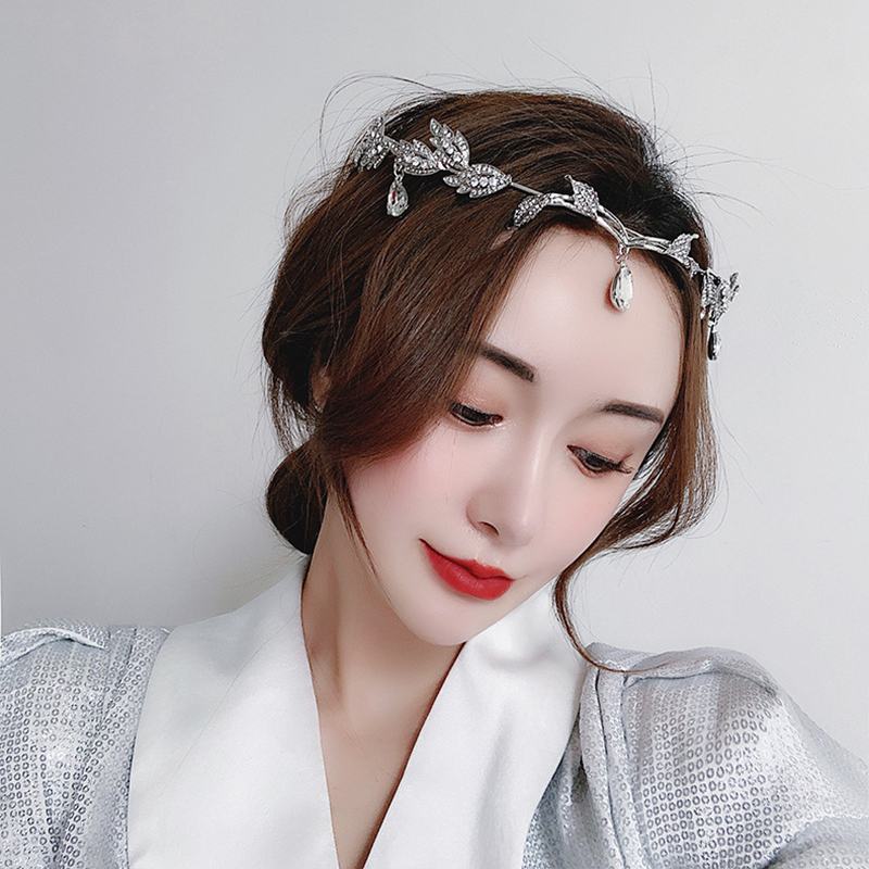 Bride Forehead Tiara Headband Handmade Crystal Leaf Hairband Princess Party Wedding Accessories Crown Bridal Fairy Jewelry