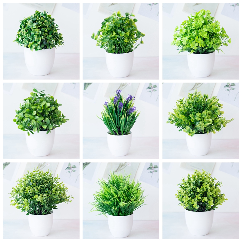 Nordic Style Artificial Green Grass Potted Plants Bonsai Home Garden Wedding Birthday Party Christmas Decor Fake Plants Bonsai