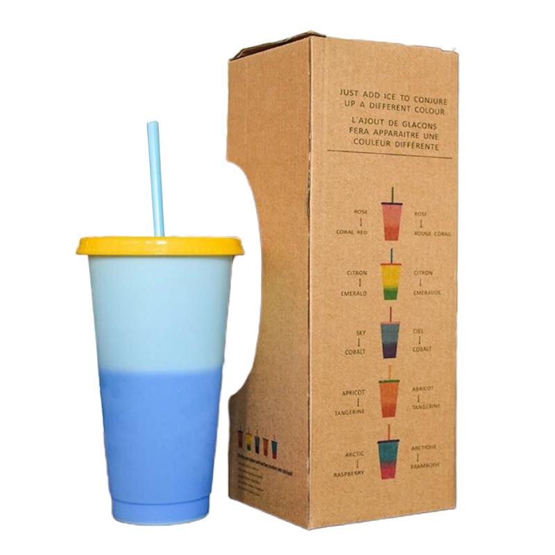 5 Magic water Cup Color Changing Cold Cups Straw Cup Summer big Cold Drinks Mug 710ml Reusable Plastic Tumbler with Lid bar cup