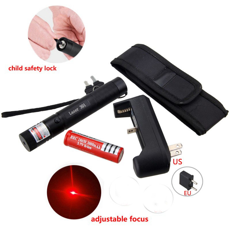 Powerful 5MW Red Green Purple Lazer Pen Light Military Adjustable Focus Laser Pointer with 18650 Battery Charger