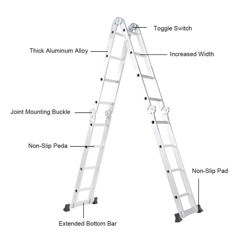 Extension Multifunction Aluminum Alloy Adjustable Folding Ladder with 2 Panels for Home Warehouse Telescopic Pontoon Ladder