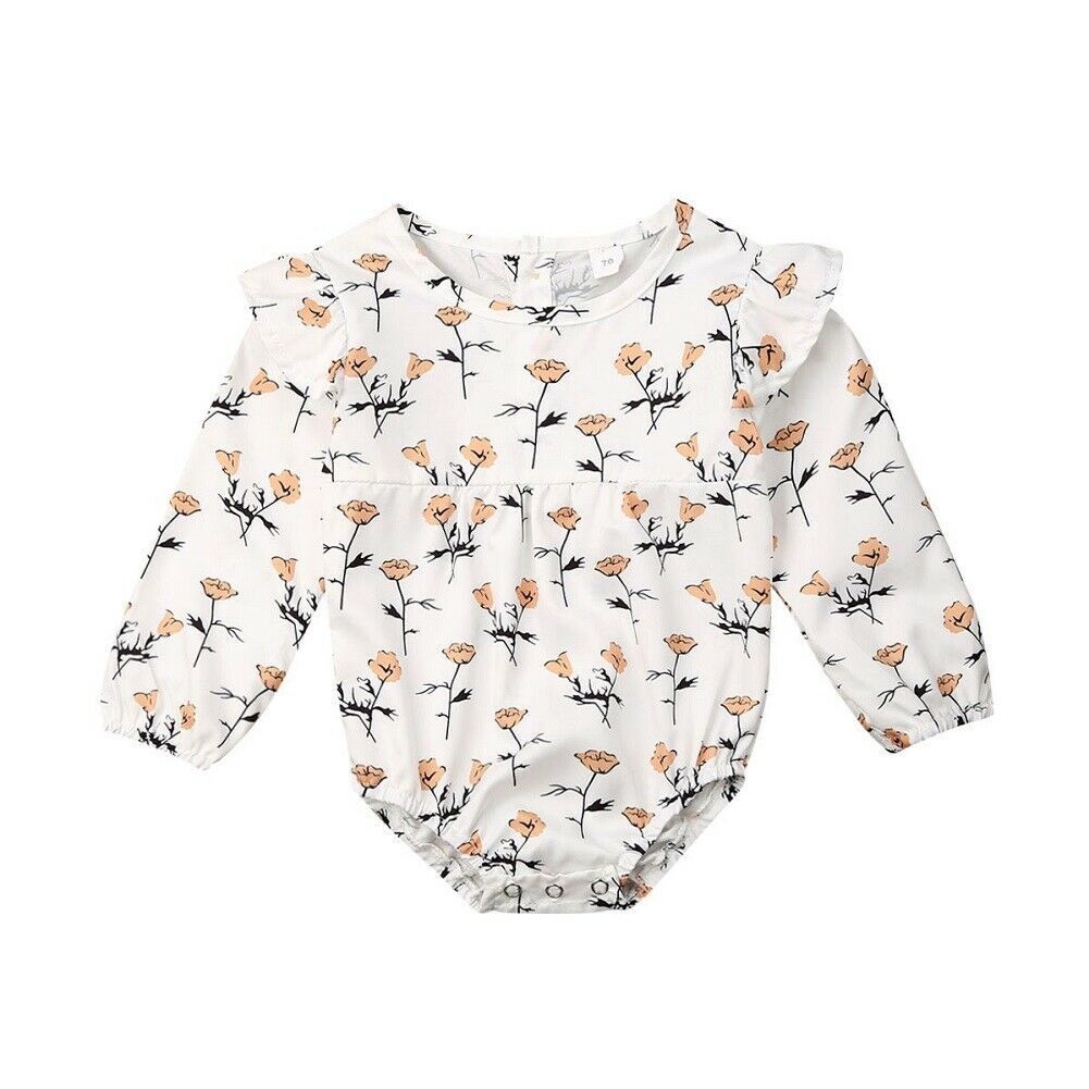 2019 Baby Spring Autumn Clothing Newborn Baby Girls Long Sleeve Ruffle Bodysuits Jumpsuit Floral Outfit Casual Clothes Playsuits