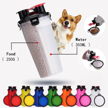 Portable 2 in 1 Pet Folding Water Bottle Food Container With Folding Silicone Pet Bowl Outdoor Travel Dog Cat Feeder Cup Bowl