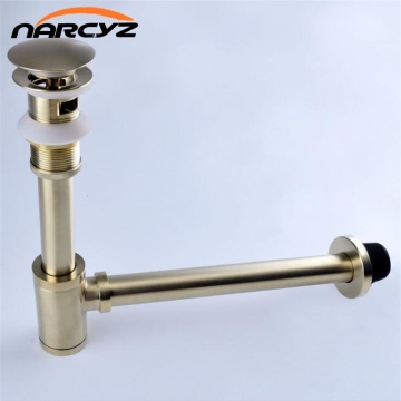 New Bottle Trap Brass Round Siphon Nickel Gold color/ Gold Drain Kit Bathroom Vanity Basin Pipe Waste With Pop Up Drain 8151B