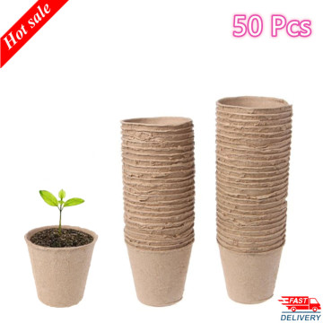 50 Pieces 6cm Garden Round Peat Pots Plant Seedling Starters Cups Nursery Herb Seed Tray Planting Tools