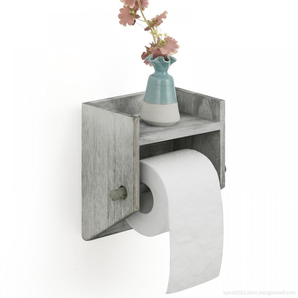 Wooden Wall Paper Towel Holder with Storage Shelf