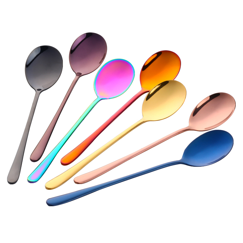2019 New Stainless Steel Long Handle Ice Spoon 9 Color Rainbow Tableware Stirring Spoon Tools Honey Coffee Ice Cream Tea Spoons