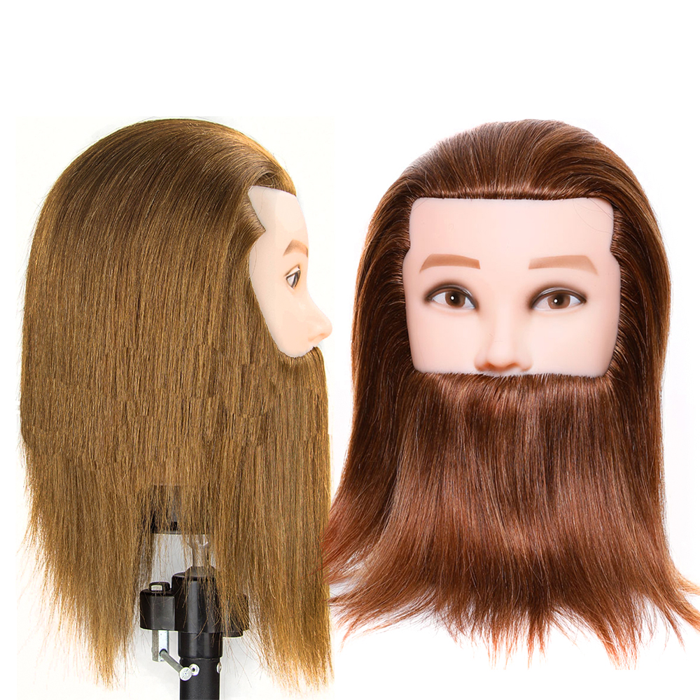 Male Mannequin Hairdressing Training Head With 100% Real Human Hair And Beard Manequin Hair Doll Manikin Head For Barber Salon