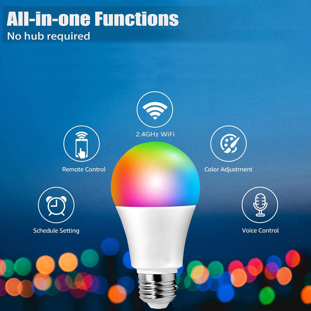 WiFi Smart Bulbs Siri Voice Control Alexa Google Assistant LED Smart Light Bulb equivalent Indoor Lighting Neon Changing Lamp
