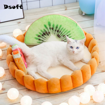 Pet Mat Cute Fruit Tart Cat Bed With Removable Mattress Cat Sleep Mat Nest House With Five Fruits Toys Puppy Cage Lounger