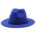 Men Women Wide Brim Wool Felt Fedora Panama Hat with Belt Buckle Jazz Trilby Cap Party Formal Top Hat In Large size 56-61CM