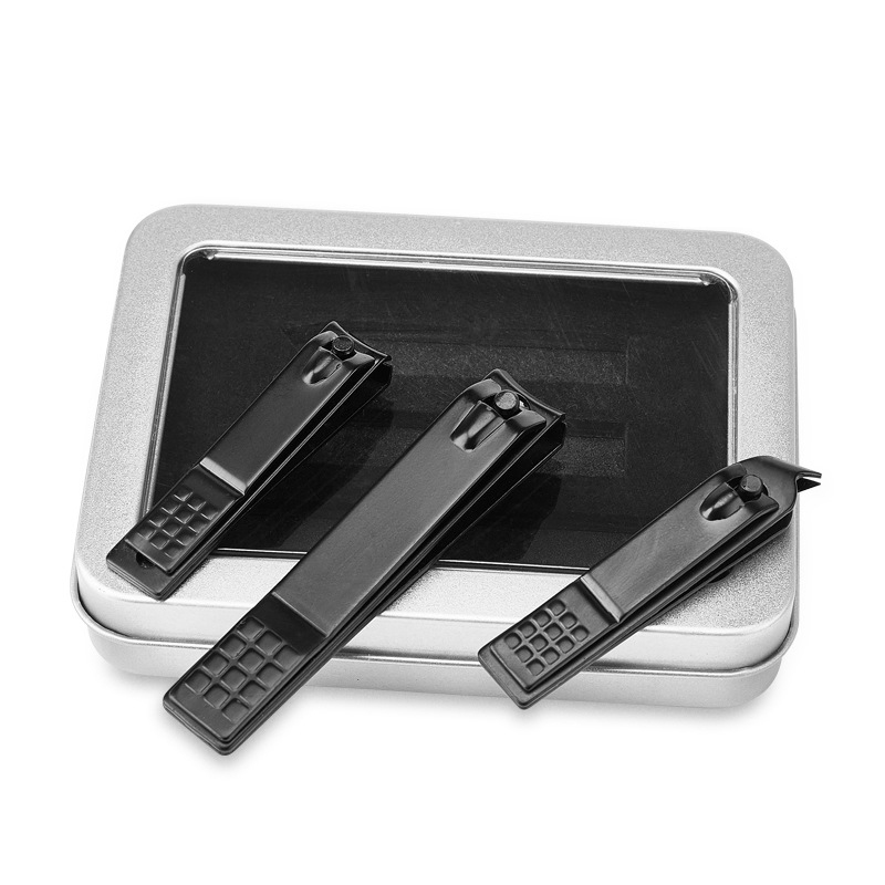 New 3Pcs / set black portable high quality non-slip sharp stainless steel professional toe finger trim nail clipper set