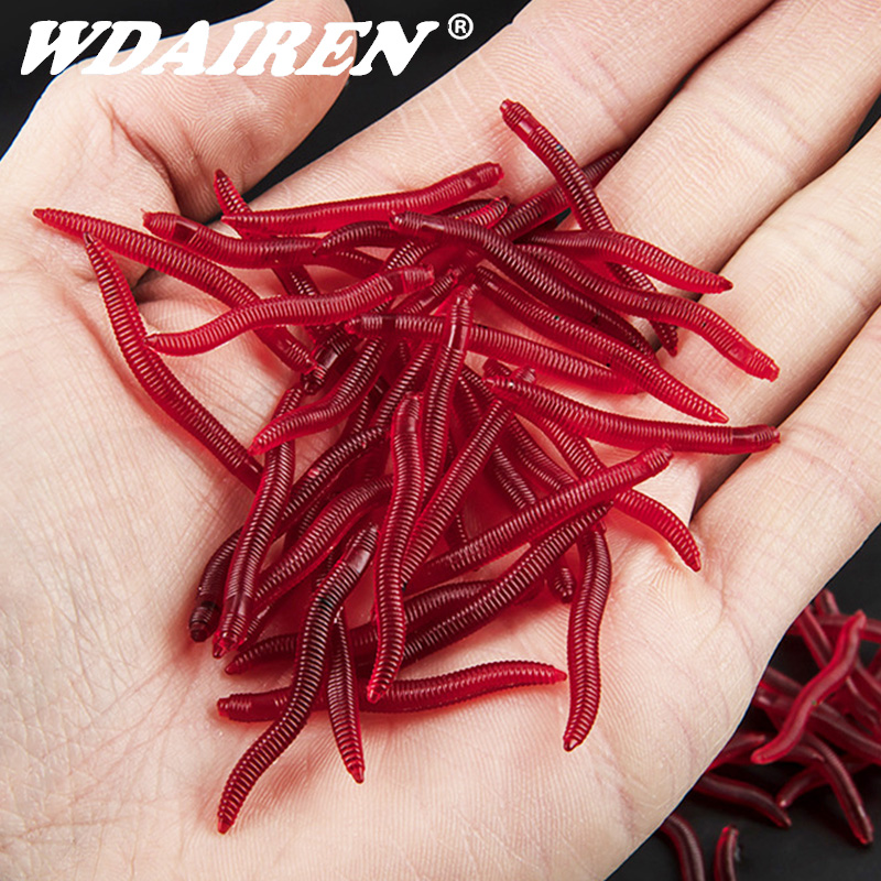 50 or 100pcs/Lot Red Worm Fishing Lures Silicone Mini Shrimp Fishy Smell Jerkbait Fish Ocean Rock Bass Soft Souple Bass Leurre