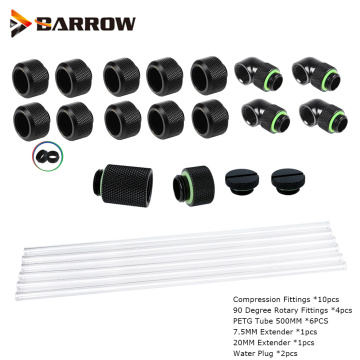 Barrow Computer Water Cooling Build PETG Hard Tube With Fittings ,Liquid Loop Kit ,6pcs x500mm Tube,10X14MM,12X16MM,Upgrade