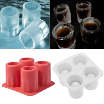 Kitchen Gadgets Ice Maker Mould 4 Cup Tray Party Glass Freeze Mold Maker Ice Cubes Shot Shape Silicone Shooters Ice Cream Tools