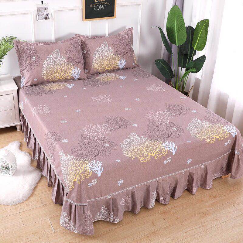 2020 Brand 100% Cotton with Lace Bed Sheet + 2pcs Pillow case Bedding Set Bedding 3 piece set pastoral / fashion plaid sheets
