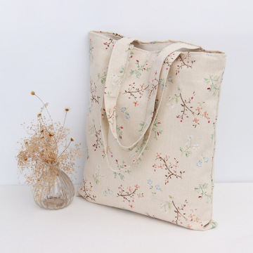 YILE Handmade Cotton Linen Eco Reusable Shopping Shoulder Bag Tote Rural Flower Spray L067