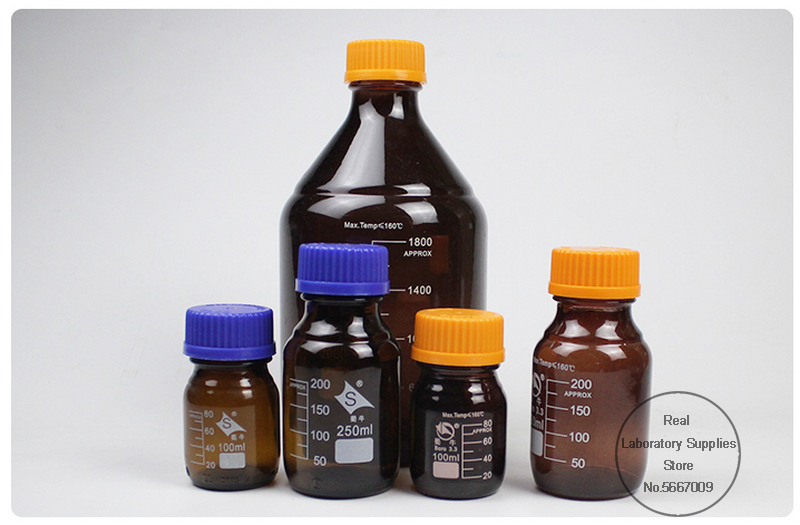 1PC 100ml to 2000ml Lab Brown Screw cap Reagent bottle Amber Sealed bottle Glass Laboratory Sample Bottle